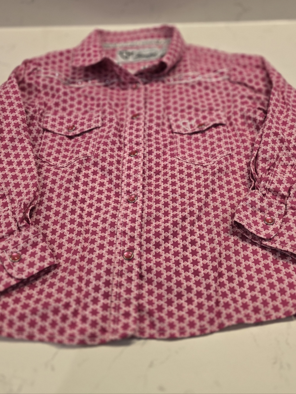 Girls' Pink Star-Print Button Down Shirt - Casual Western Style
